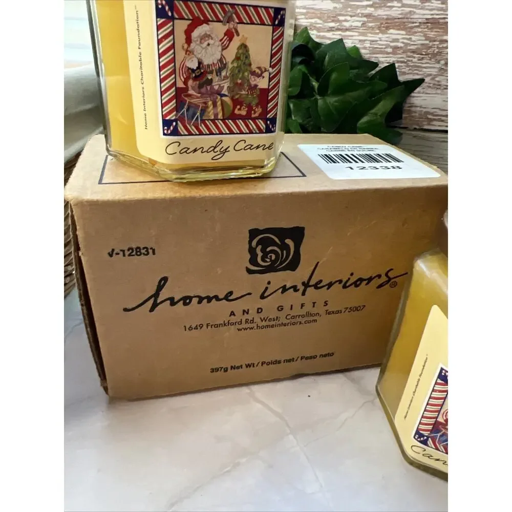 2 VINTAGE HOME INTERIORS HOMCO JARS CANDLE Candy Cane 7.5 OUNCE New In Box